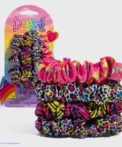Lisa Frank x Kitsch Ruched Satin Scrunchies in Rainbow Leopard