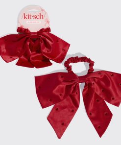 Satin & Rhinestone Bow Scrunchie