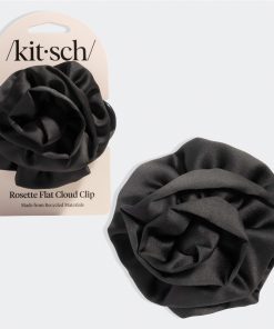 Satin Rosette Flat Cloud Clip in Black - Medium