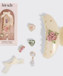 KitschPop?? Curved Claw Clip & Charms in Pearlized Cream