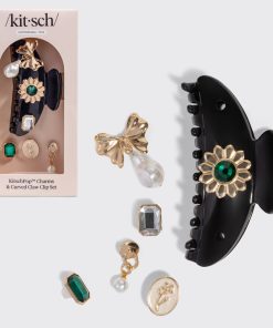 KitschPop?? Curved Claw Clip & Charms in Vintage Black
