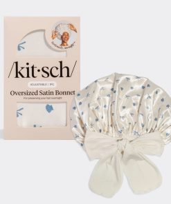 Pearlized Cream & Coastal Blue Print Oversized Satin Bonnet