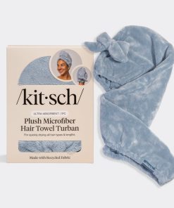 Coastal Blue Plush Microfiber Hair Towel Turban with Bow