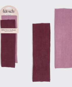 Dusty Pink & Cherry Lacquer Ribbed Elastic Headbands 2pc Set