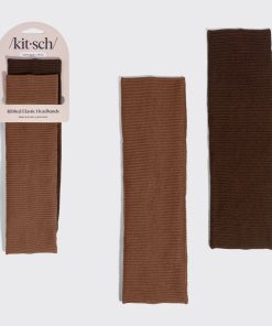 Chocolate & Mocha Ribbed Elastic Headbands 2pc Set