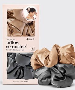 Charcoal & Gold Satin Pillow Scrunchies®