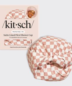 Terracotta Checker Satin Shower Cap