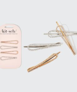 Metal Rhinestone Drop Bobby Pins 4pc Set - Gold and Silver
