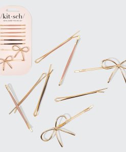 Metal Enamel Puffy & Bow Bobby Pins 8pc Set- Rosewood