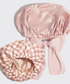 Satin Lined Flexi Shower Cap + Blush Oversized Satin Bonnet Bundle
